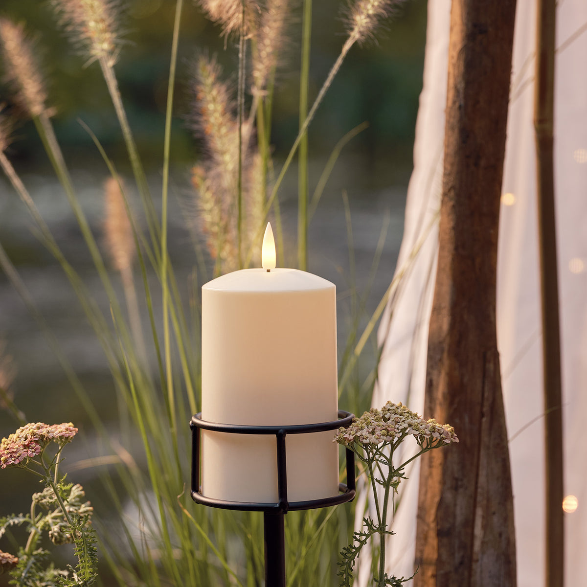 Photophore Jardin Patiné Rouille - Bougeoir Rond Sur Piquet - Décoration Extérieure Maison De Campagne - Idéal Bougie Ou LED