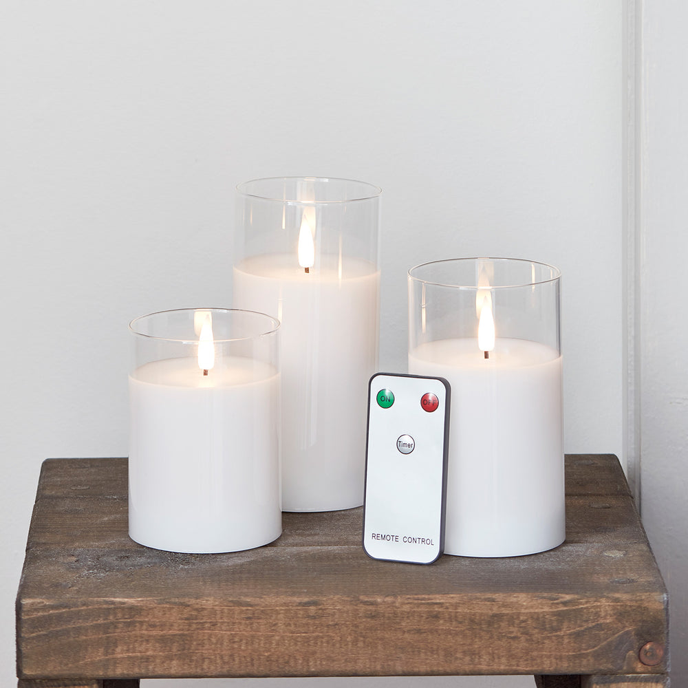 3 Bougies TruGlow® à LED Blanche avec Bougeoir en Verre
