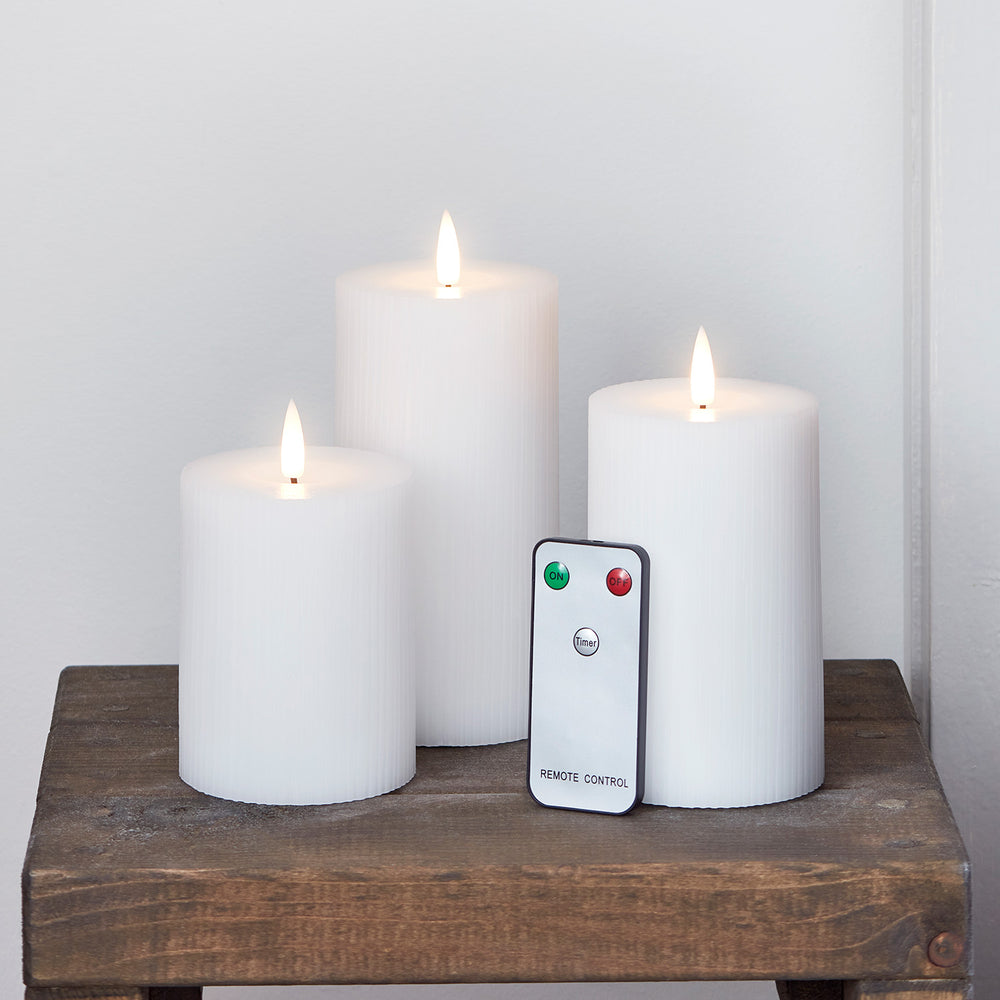 3 Bougies Piliers TruGlow® Blanches à LED avec Télécommande