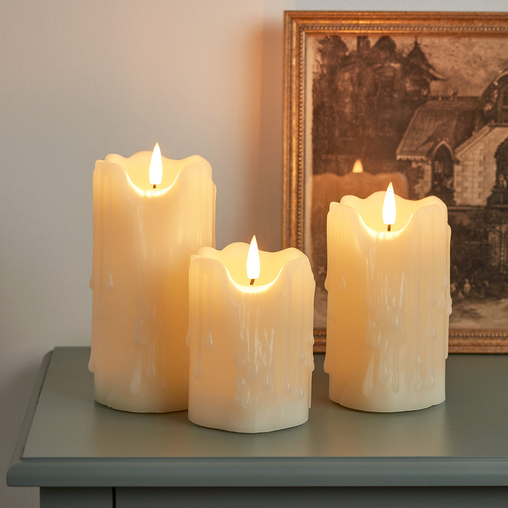 3 Bougies Piliers en Cire TruGlow® avec Effet Fondu