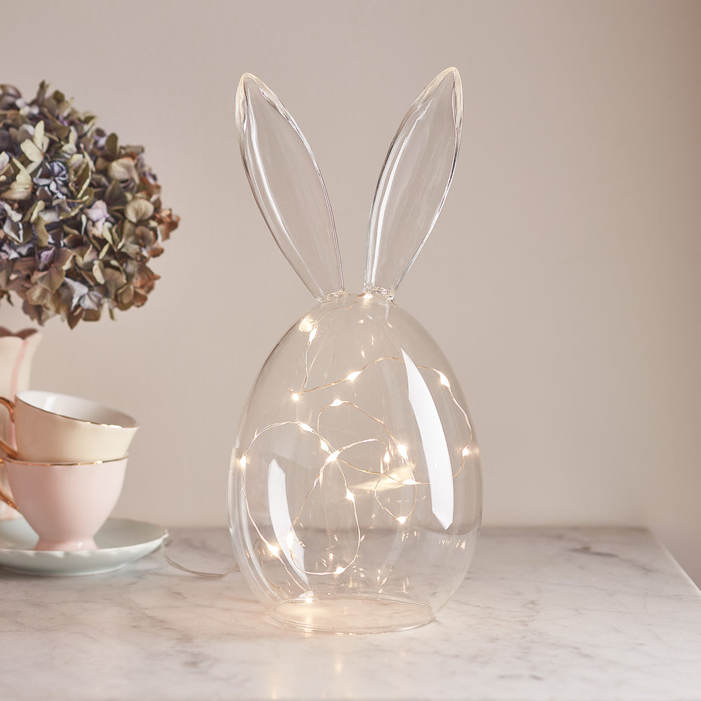 Lot de Cloche en Verre avec Oreilles de Lapin et Guirlande Micro LED