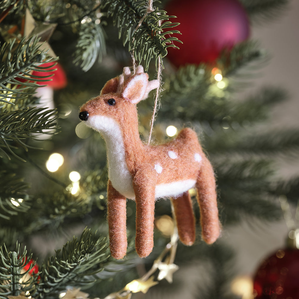 Lot de 3 Décorations en Feutre à Suspendre, Renne, Sapin et Champignon