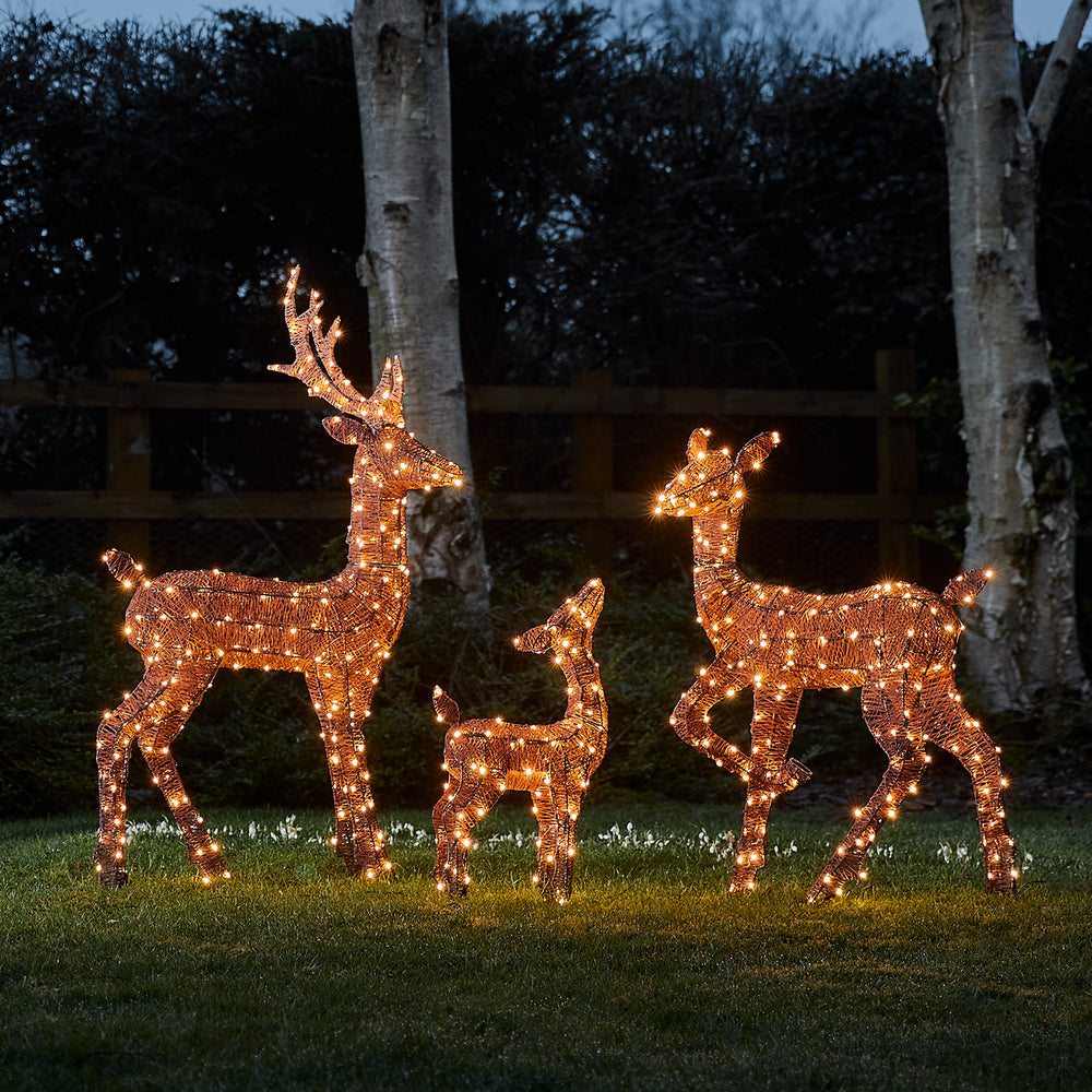 Famille de Rennes de Noël Lumineux Harewood en Fils de Coton Marrons Pailletés
