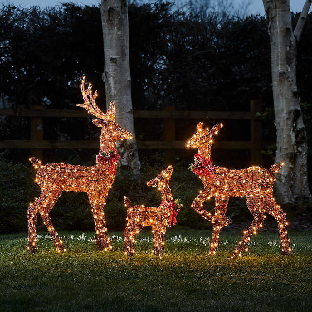 Famille de Rennes de Noël Lumineux Harewood en Fils de Coton Marrons Pailletés