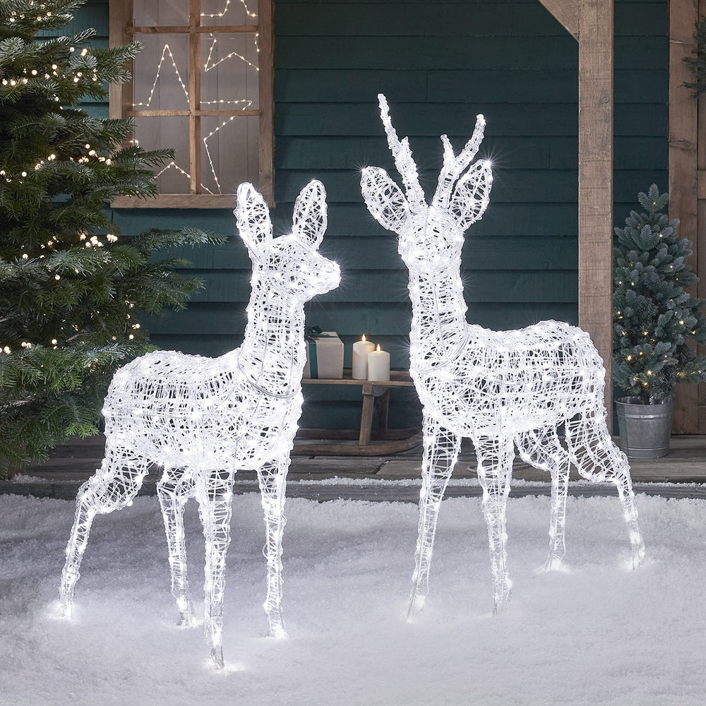 Duo de Rennes Lumineux Swinsty, Cerf et Biche à LED Bicolores