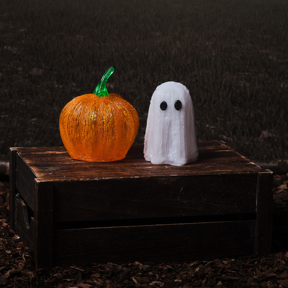 Duo Lumineux Fantôme & Mini Citrouille en Acrylique pour Halloween