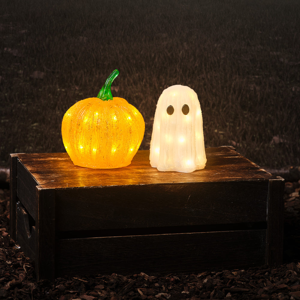 Duo Lumineux Fantôme & Mini Citrouille en Acrylique pour Halloween