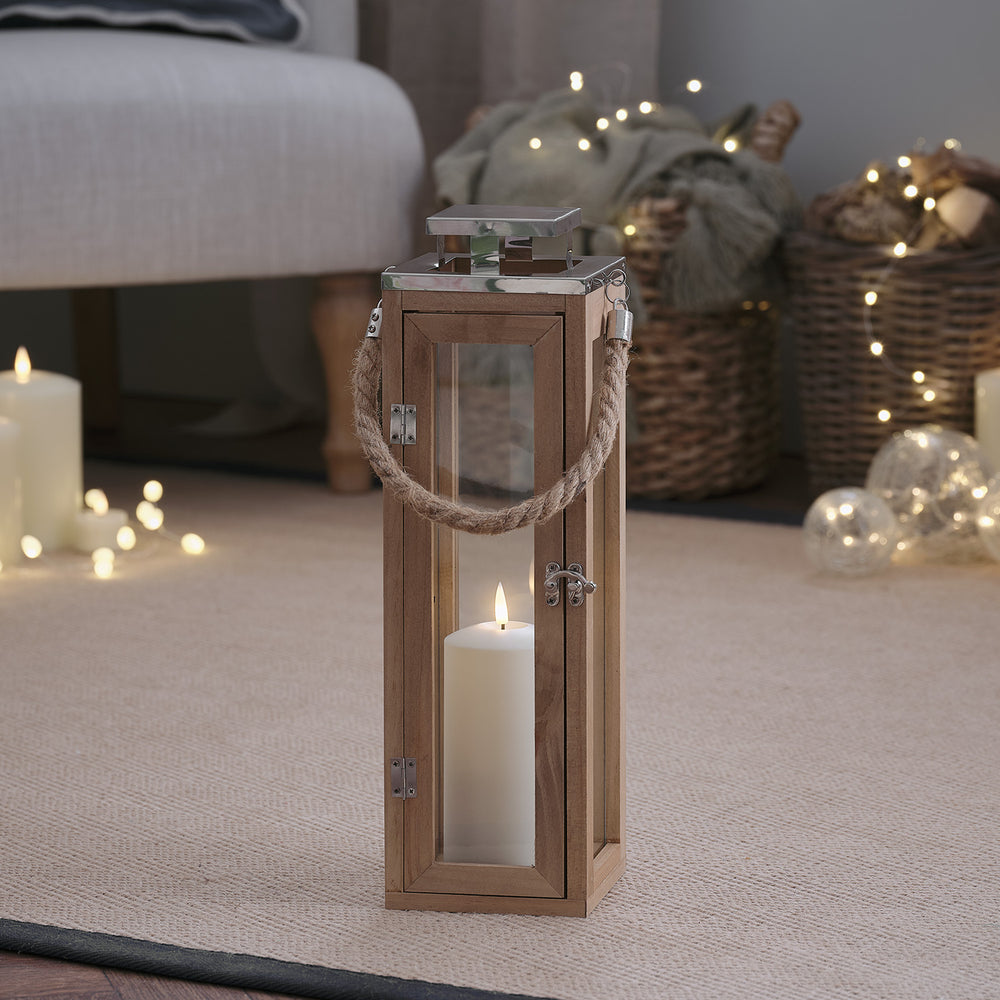 Lanterne en Bois Salcombe de 34 cm avec Bougie TruGlow®
