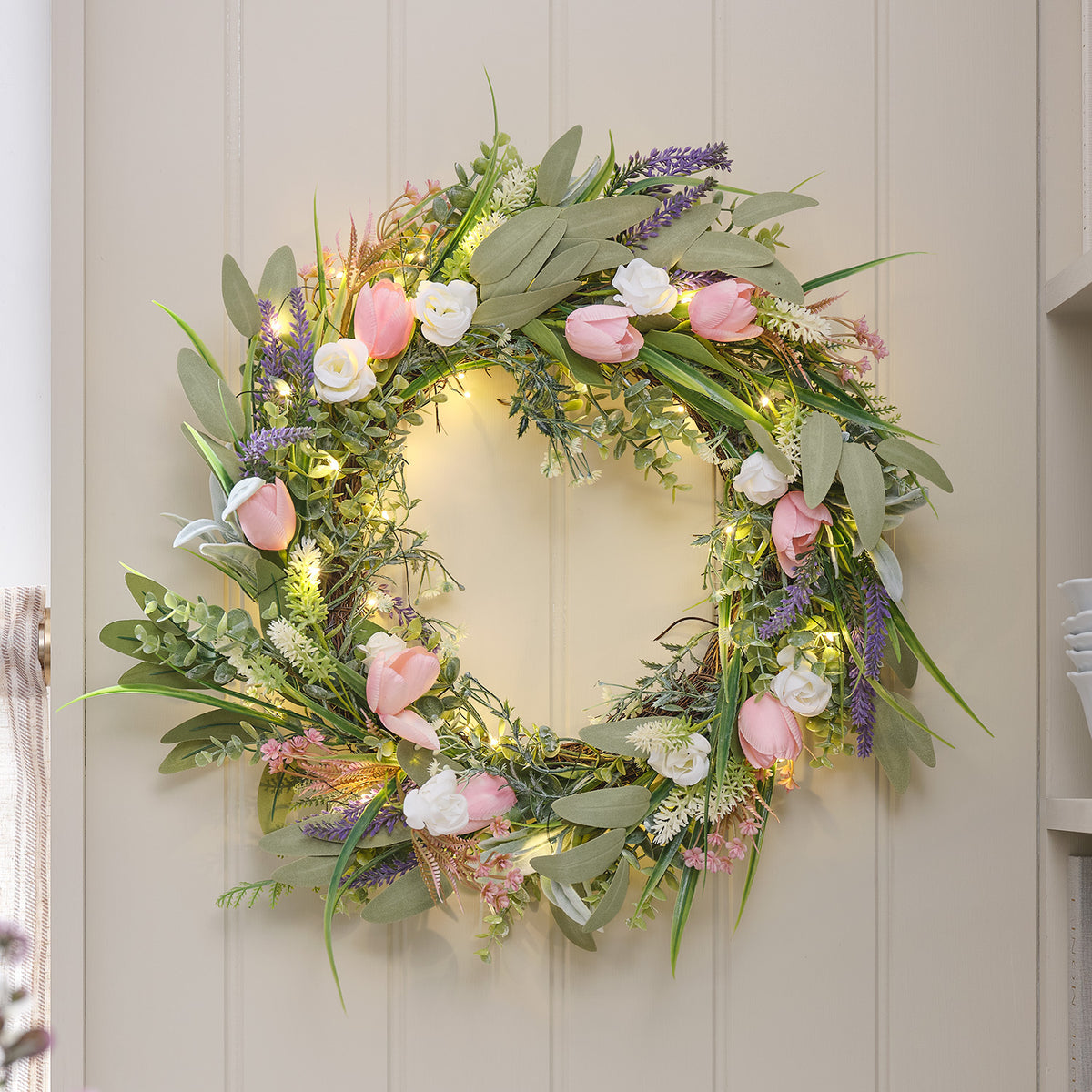 Couronne Décorative Lavande Artificielle 55cm - Déco Printanière Intérieur Et Extérieur