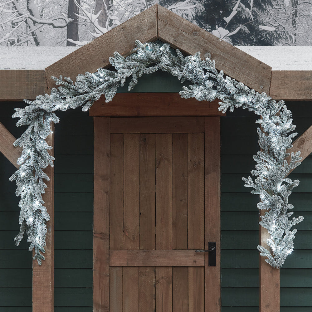 Guirlande de Noël Pré-éclairée d'Extérieur de 2,5 m à Effet Givré