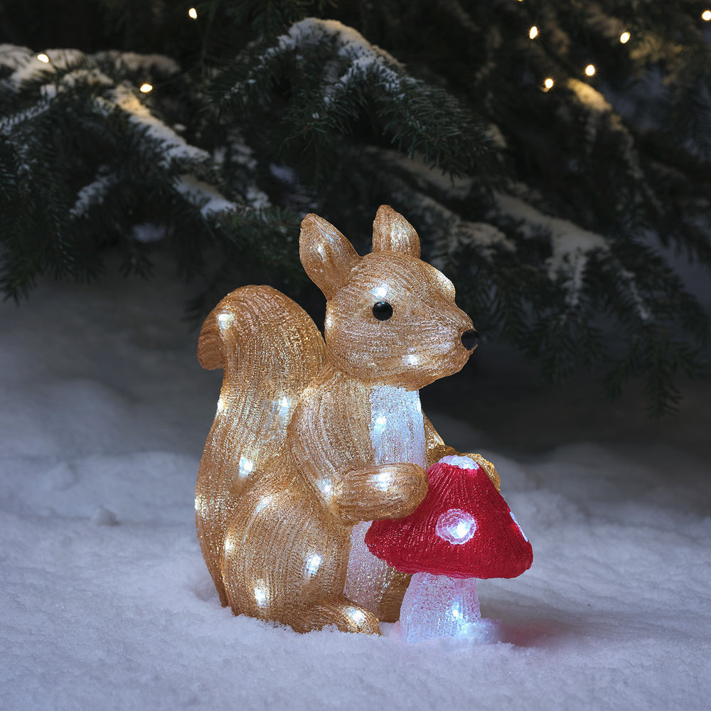 Écureuil Lumineux de 32 cm en acrylique, Figurine de Noël à Piles