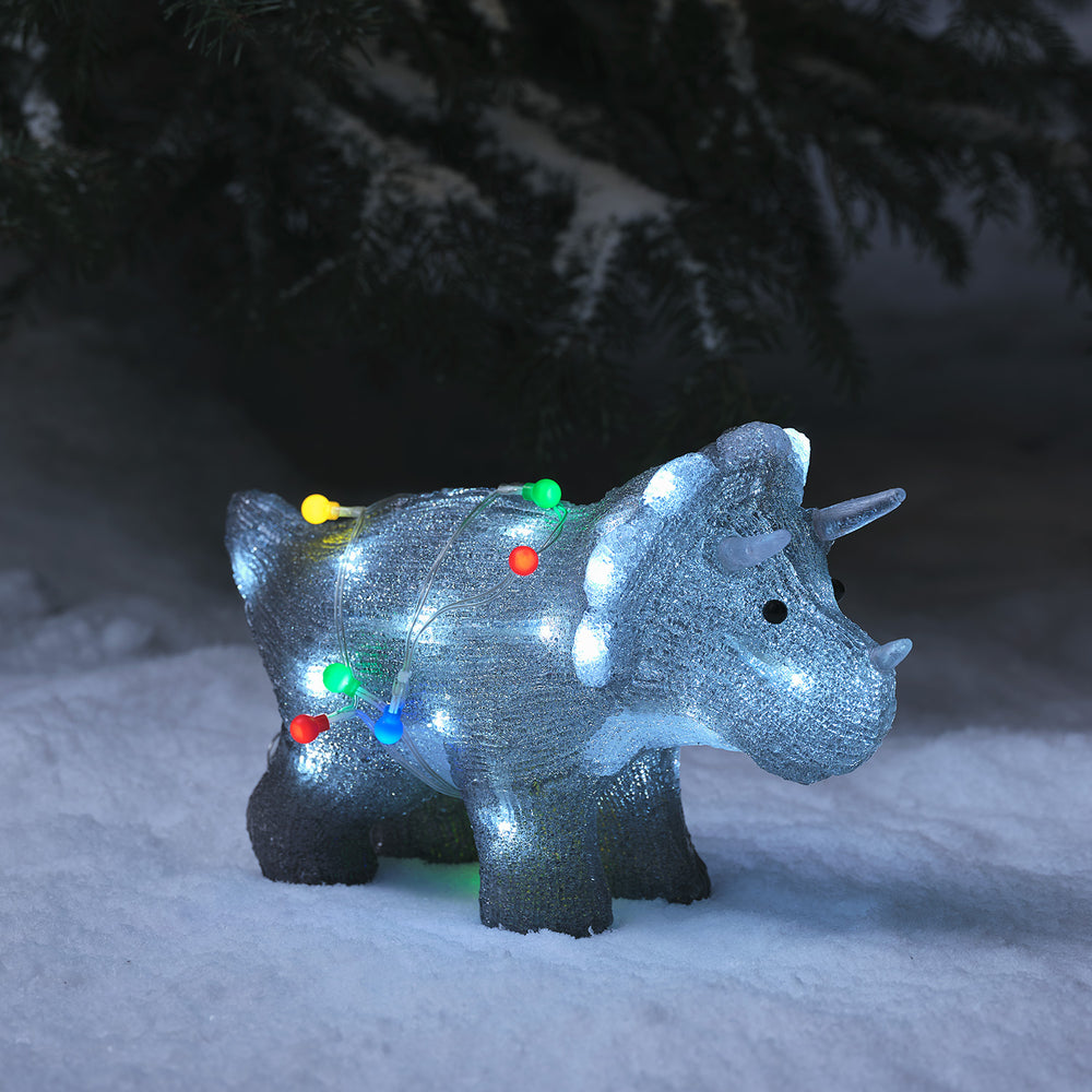 Tricératops Lumineux de 36 cm en Acrylique, Figurine de Noël à Piles