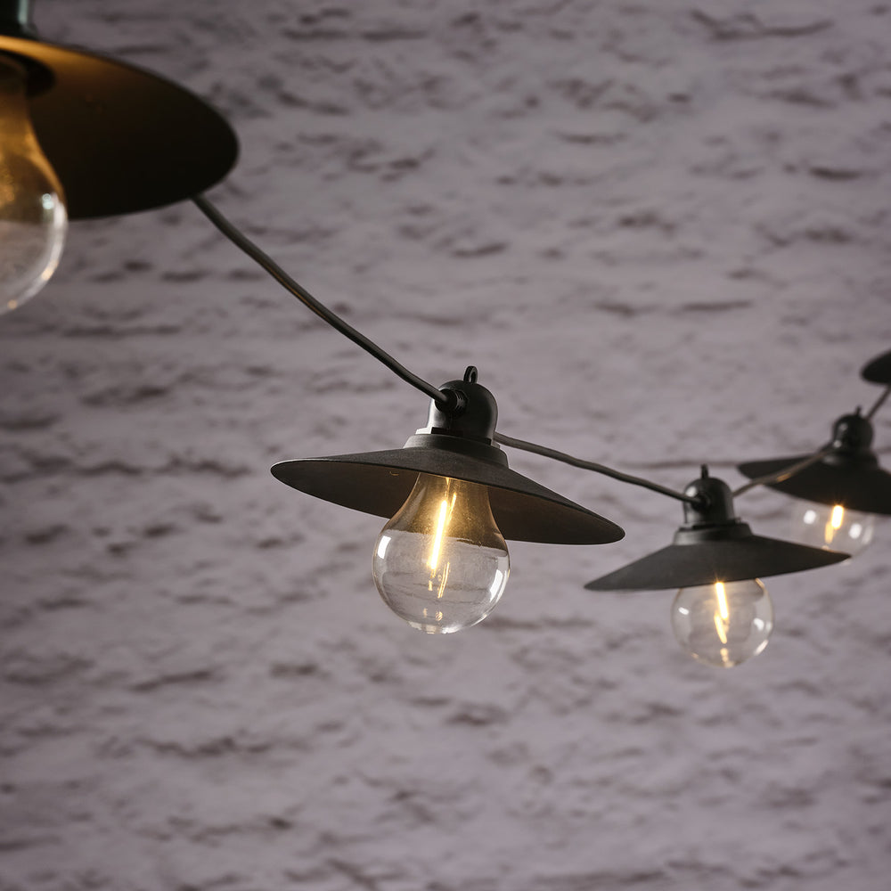 Guirlande Guinguette Solaire à 6 Ampoules avec Abat-Jour au Style Industriel
