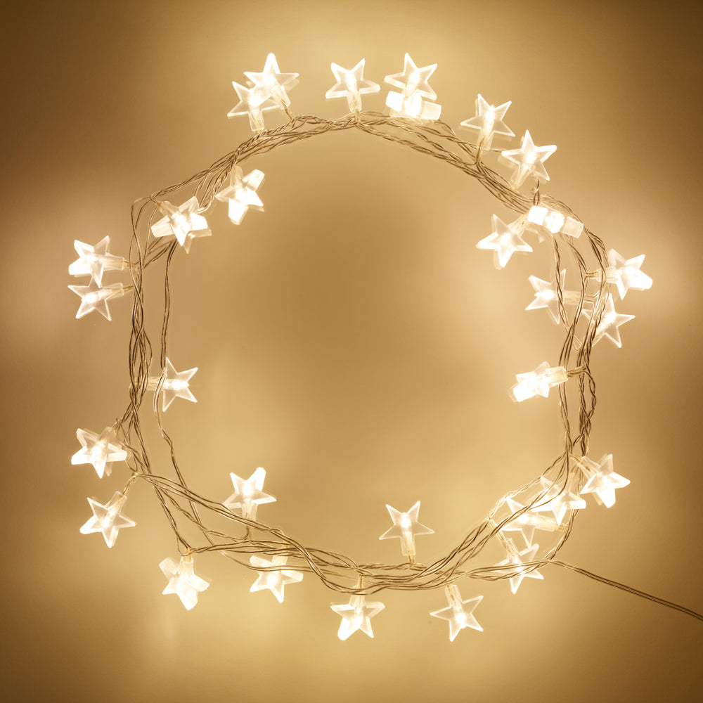 Guirlande Lumineuse 30 Étoiles LED Blanc Chaud sur Câble Transparent