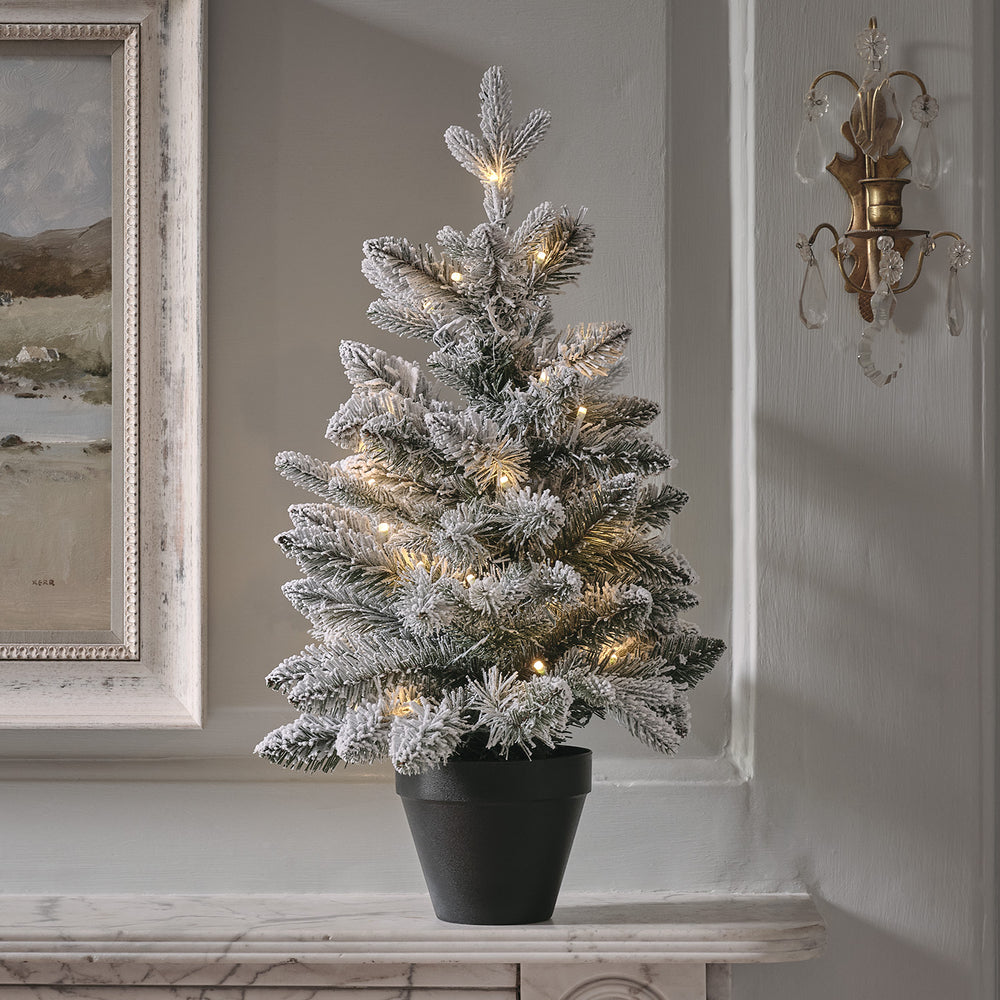 Sapin Artificiel Lumineux Enneigé de 60 cm, Décoration de Noël