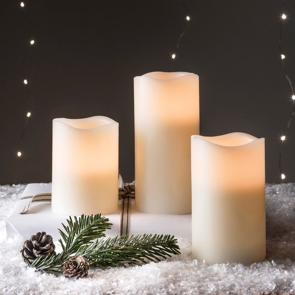 Lot de 3 Bougies Piliers LED à Piles en Cire