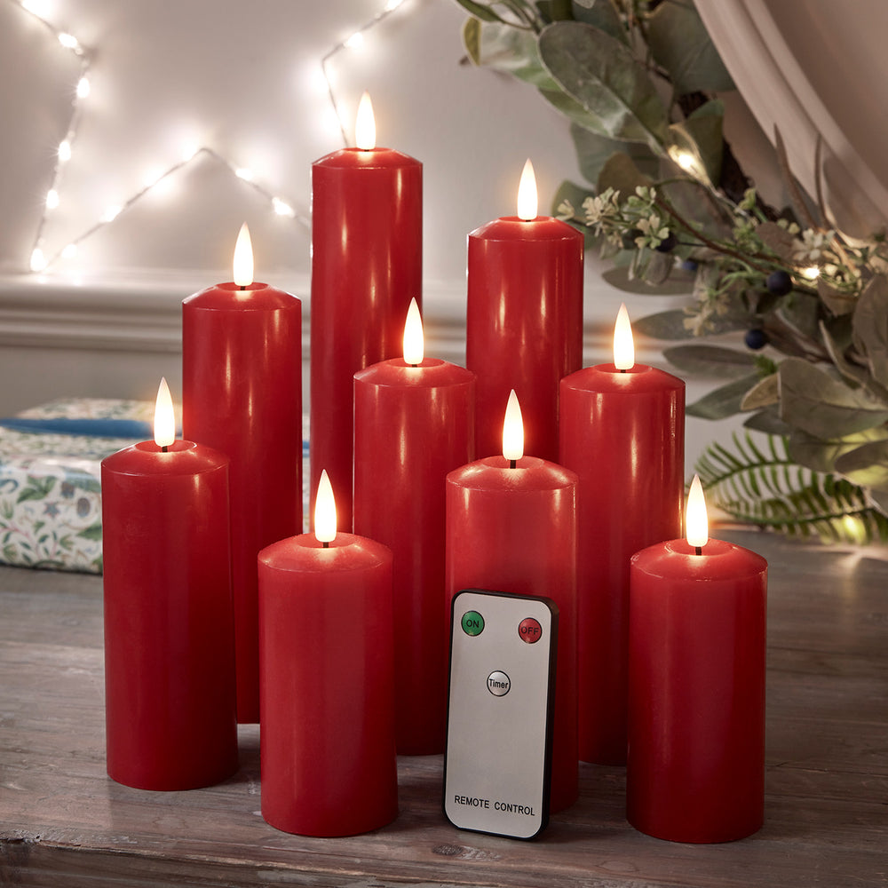 9 Bougies Fines TruGlow® Rouge Télécommandées