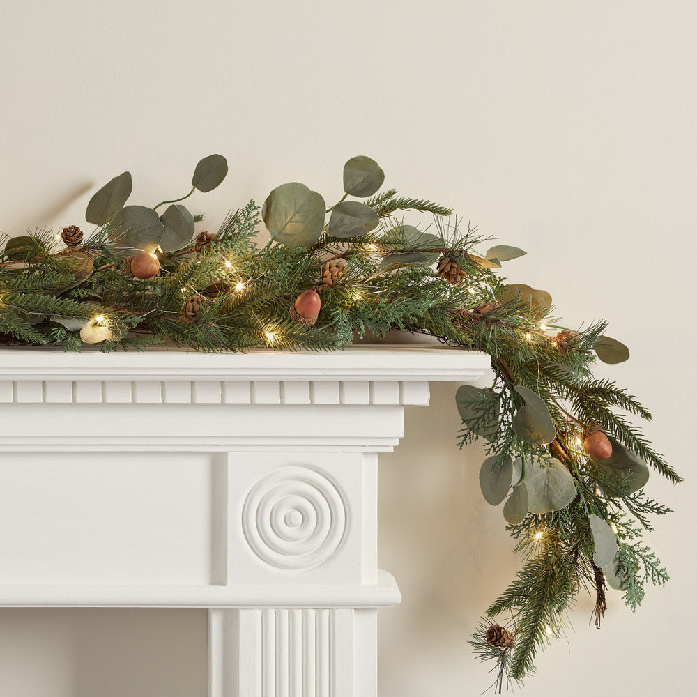 Guirlande de Noël Sapin, Pommes de Pin et Glands Pré-illuminée de 1,5 m