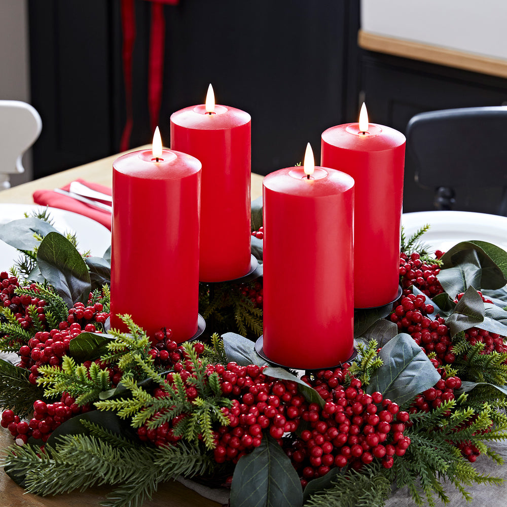 Couronne de l'Avent Baies Rouges avec Bougies TruGlow® Rouges
