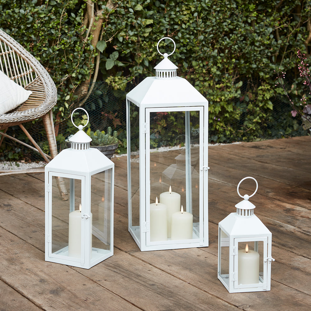 Trio de Lanternes Extérieures Blanches Arcachon avec Bougies TruGlow® et Télécommande