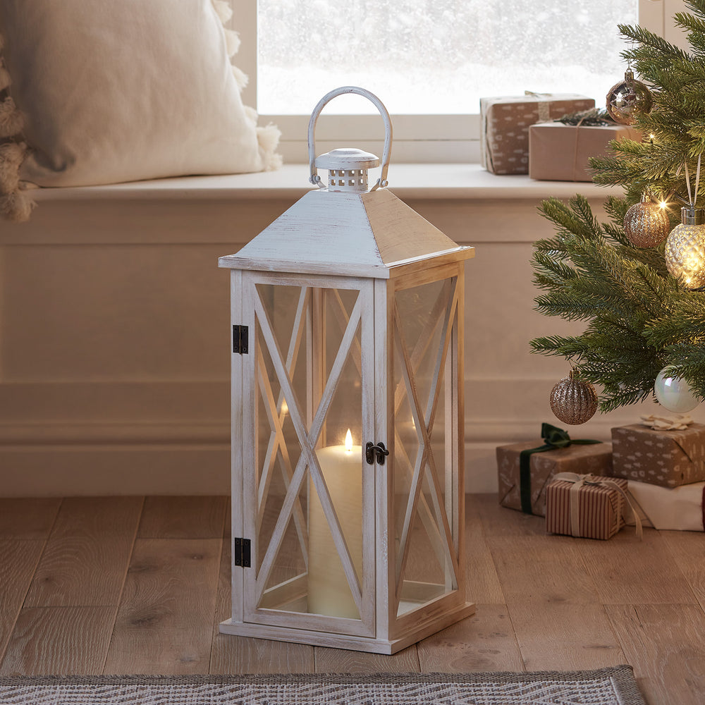 Grande Lanterne Folkestone en Bois avec Bougie TruGlow® et Télécommande