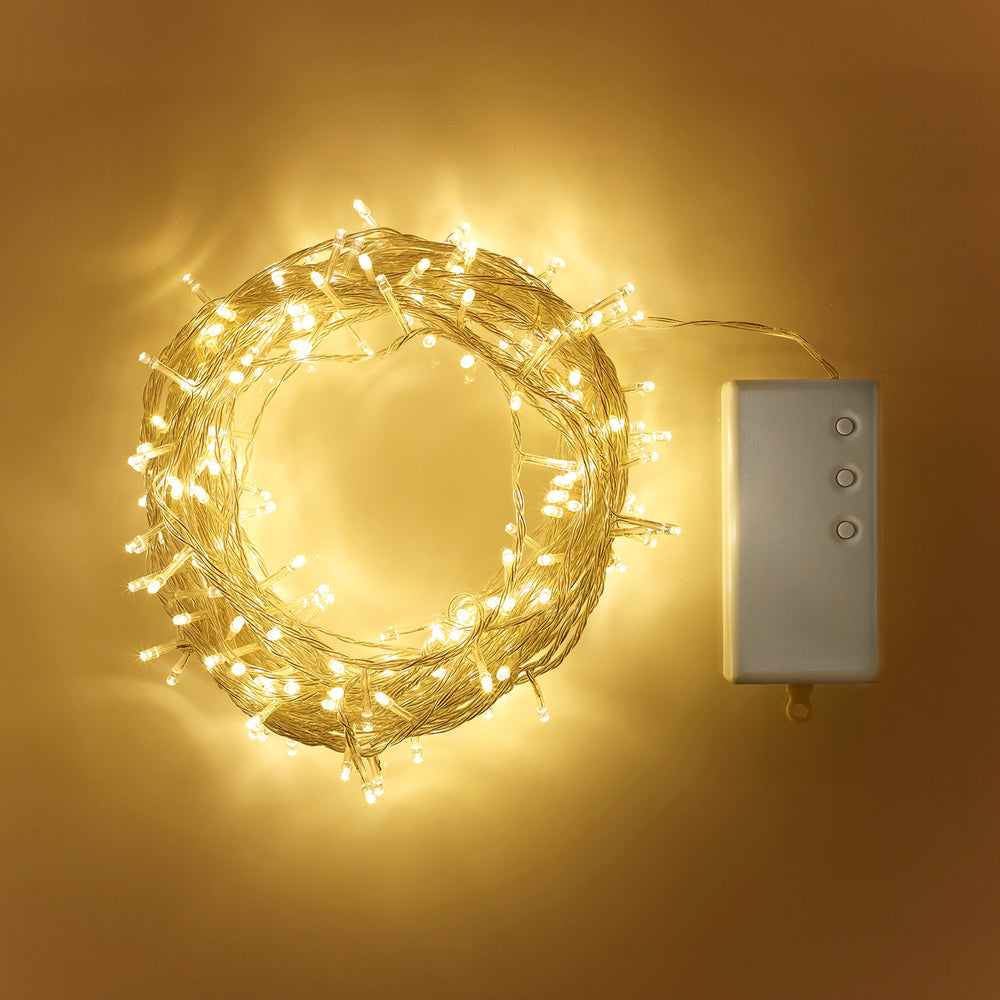 Guirlande Lumineuse à Piles 200 LED Blanc Chaud sur Câble Transparent