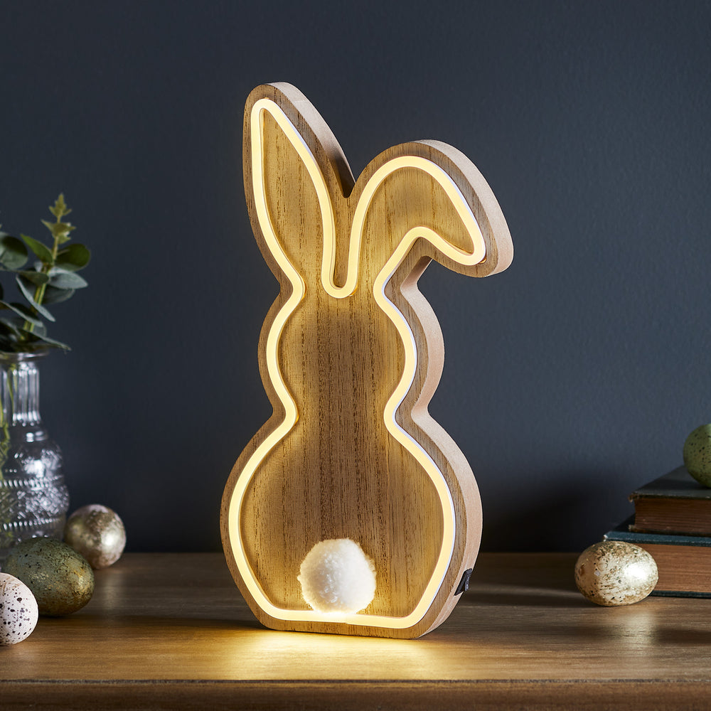 Lampe Néon Lapin en Bois