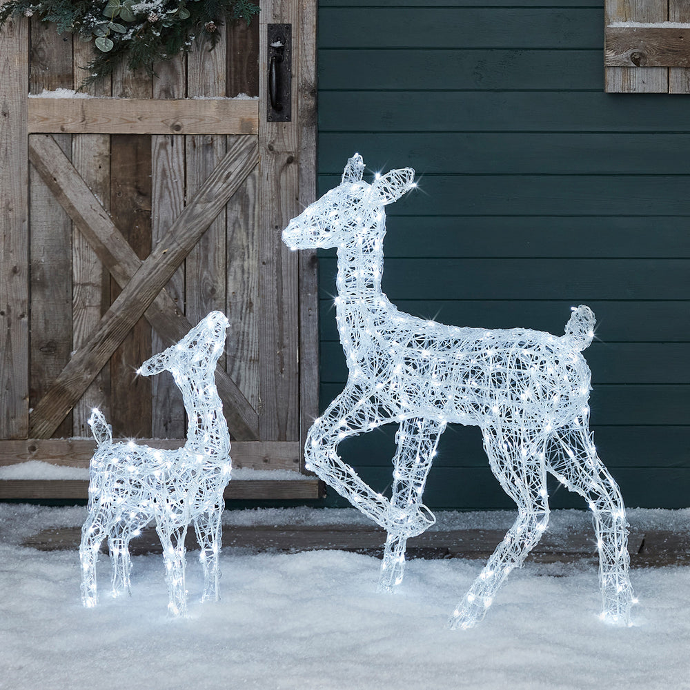 Duo de Rennes Lumineux Solaires, Biche et Faon en Acrylique Swinsty