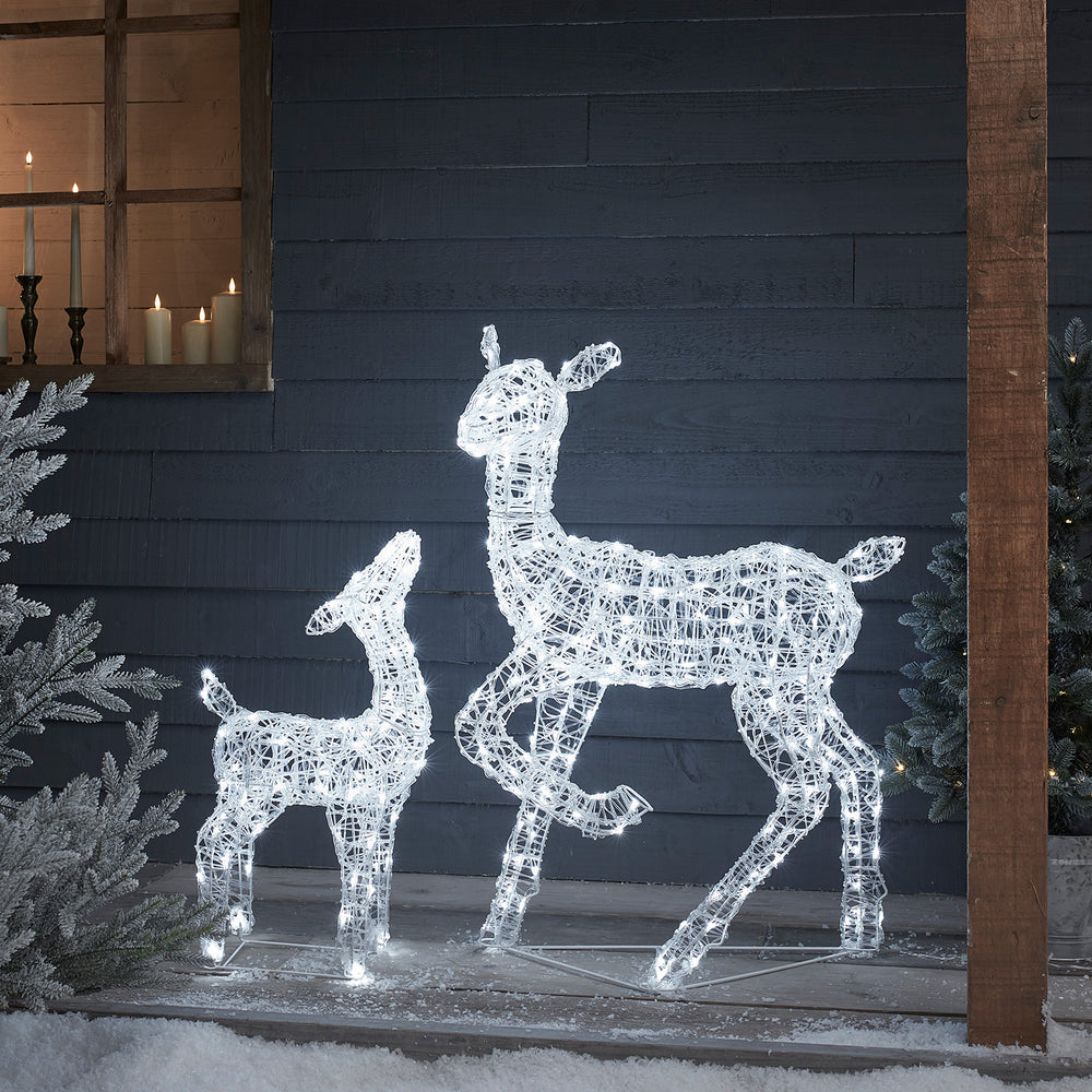 Duo de Rennes Lumineux Solaires, Biche et Faon en Acrylique Swinsty