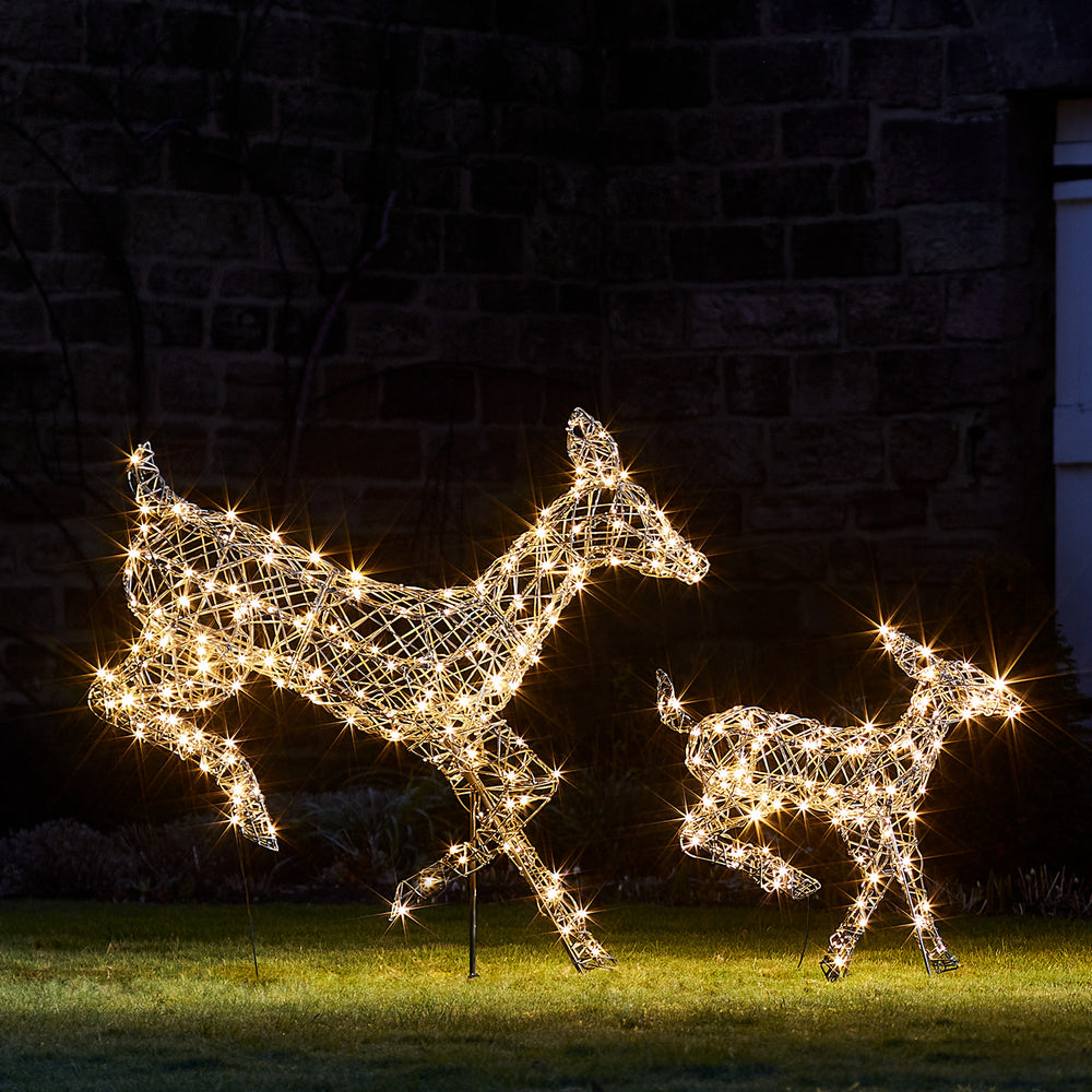 Duo de Rennes de Noël Harlow en Rotin Biche et Faon 300 LED Bicolore
