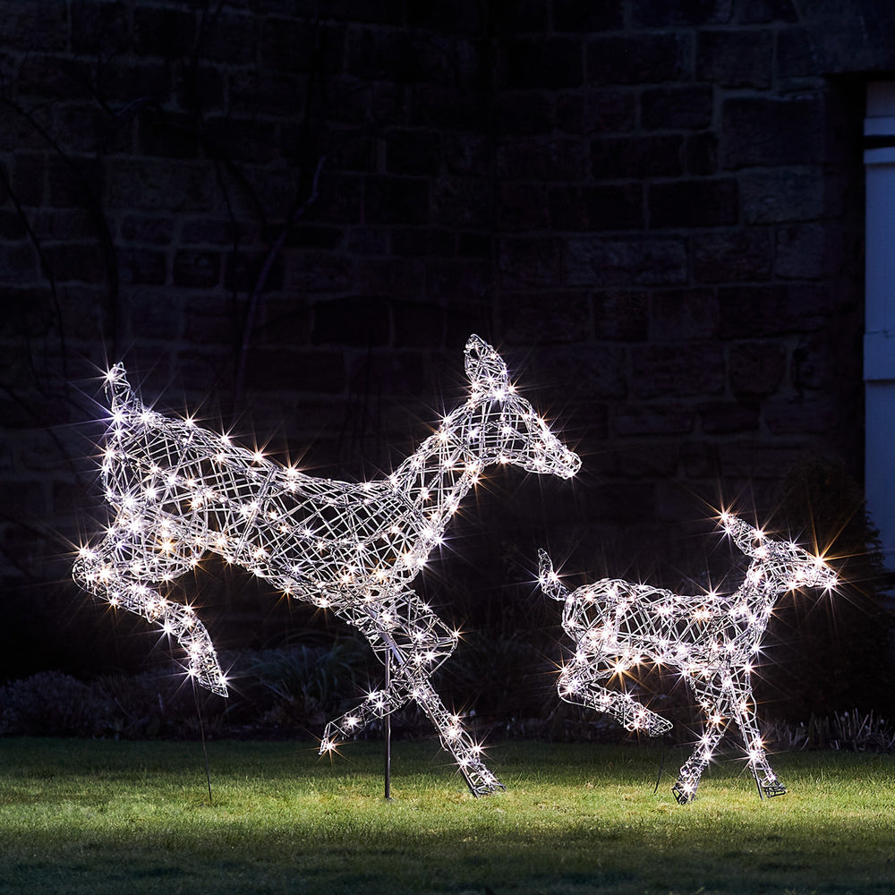 Duo de Rennes de Noël Harlow en Rotin Biche et Faon 300 LED Bicolore