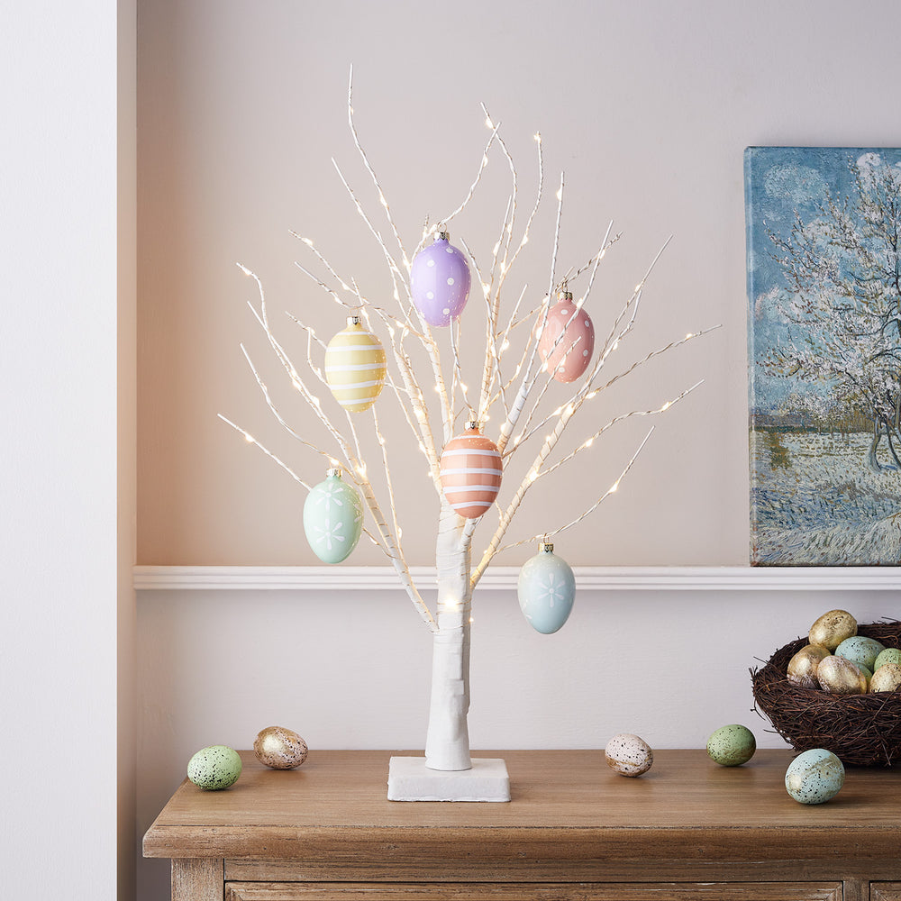 Lot Arbre Lumineux de 65cm et 6 Œufs en Verre