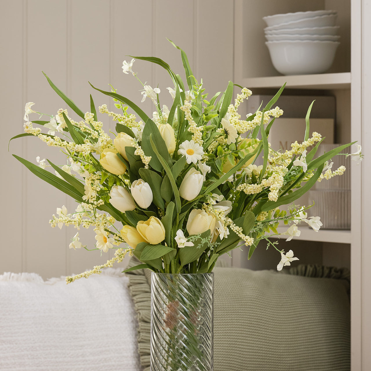 Bouquet Artificiel Printanier Tulipes Jaune Sorbet & Marguerites