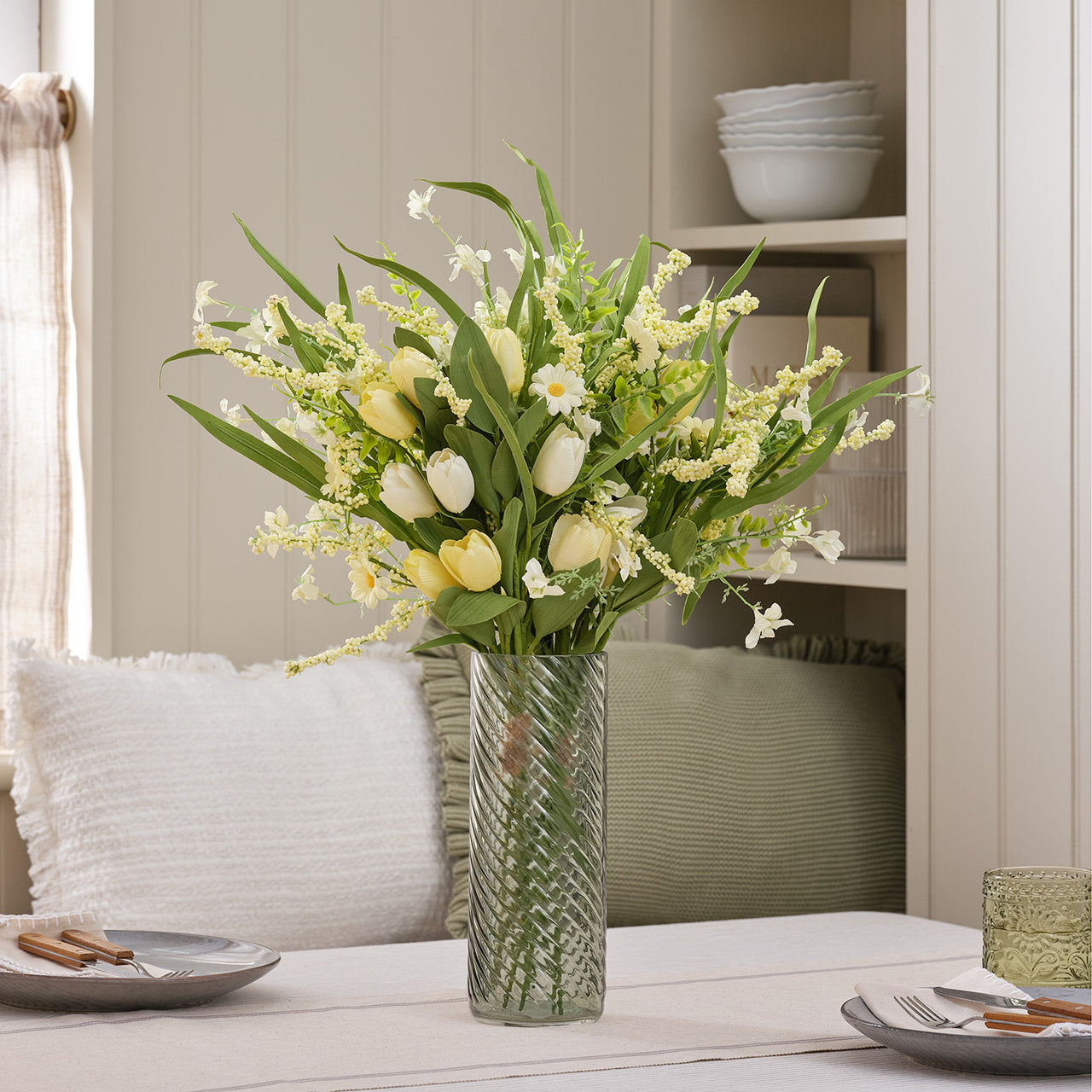 Bouquet Artificiel Printanier Tulipes Jaune Sorbet & Marguerites