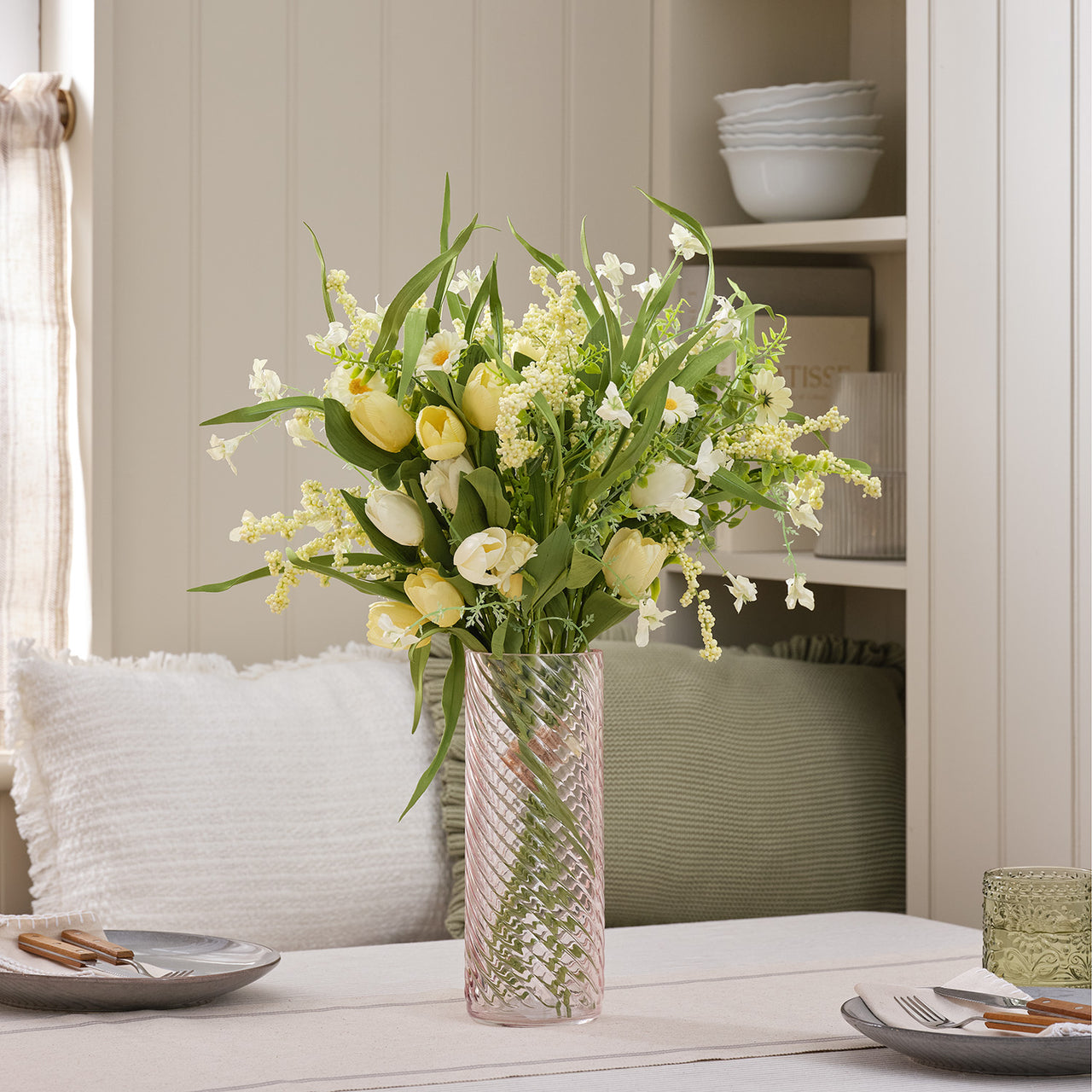 Bouquet Artificiel Printanier Tulipes Jaune Sorbet & Marguerites