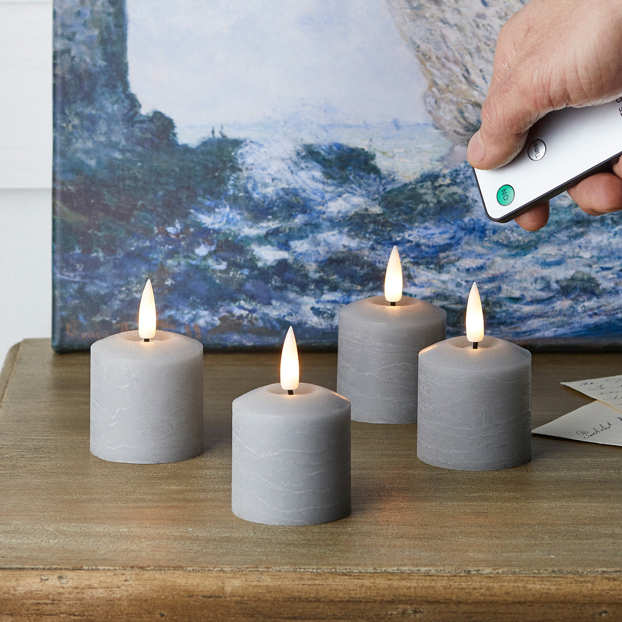 4 Bougies Votives TruGlow® Grises à LED avec Télécommande