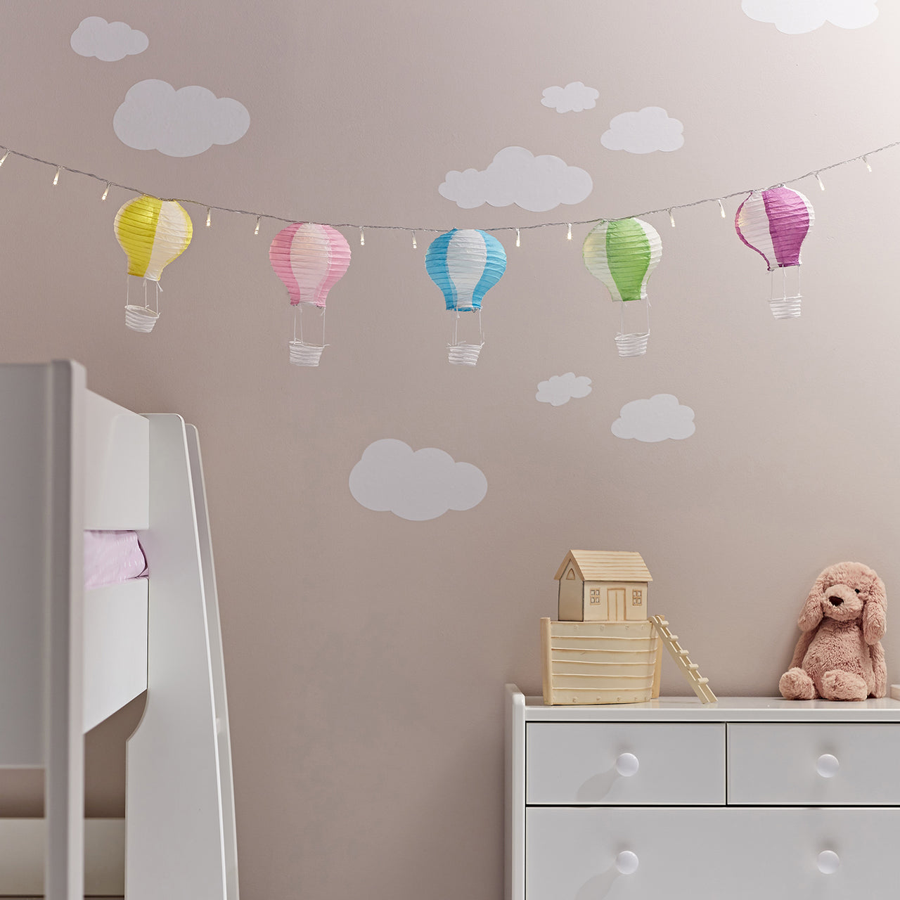 Lot de 5 Lampions Montgolfière en Papier, Couleurs Pastel