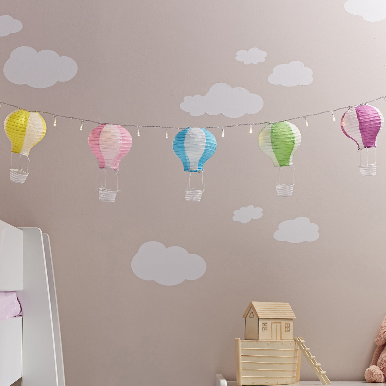 Lot de 5 Lampions Montgolfière en Papier, Couleurs Pastel