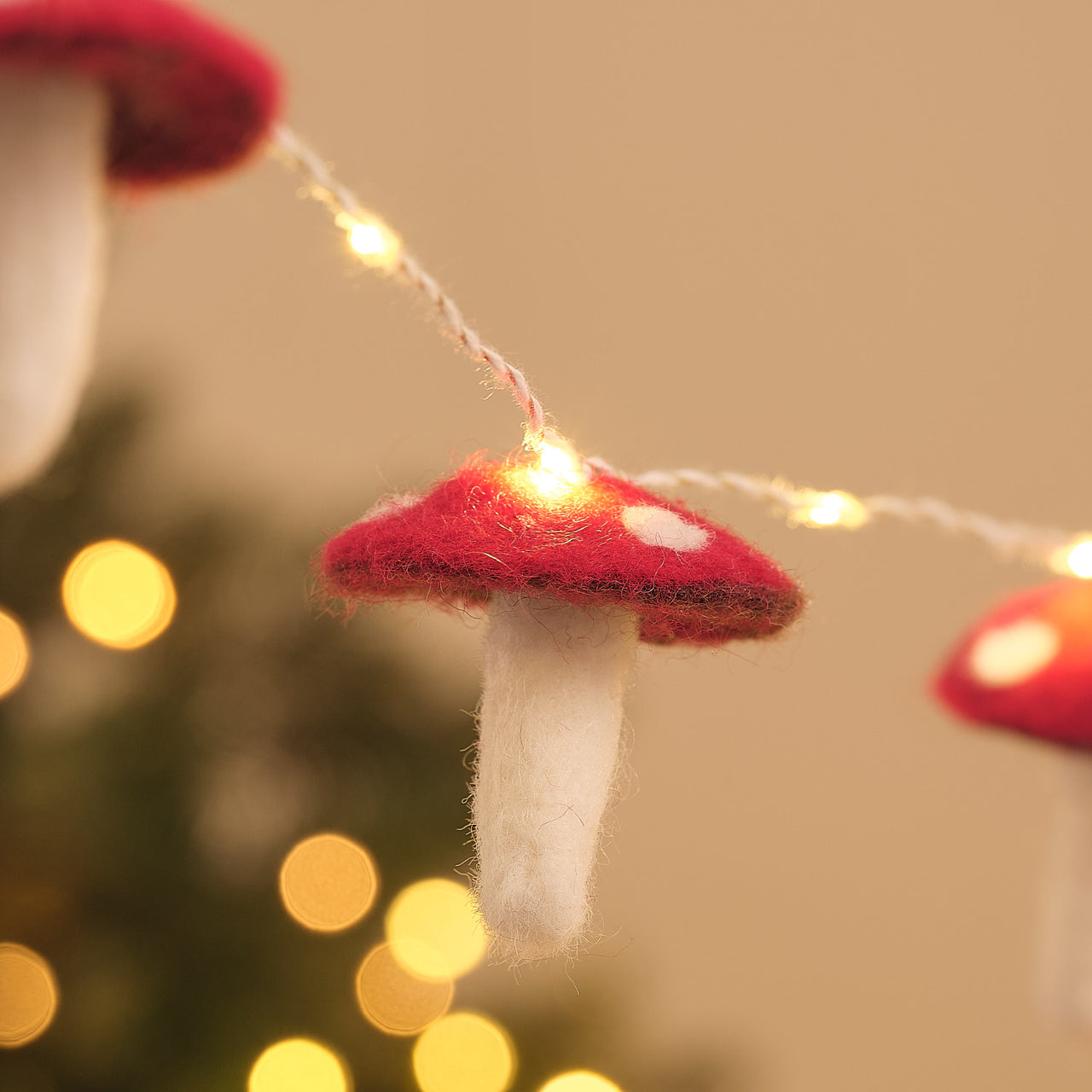 Guirlande Lumineuse Champignons en Feutrine de 1,4 m à LED Blanc Chaud