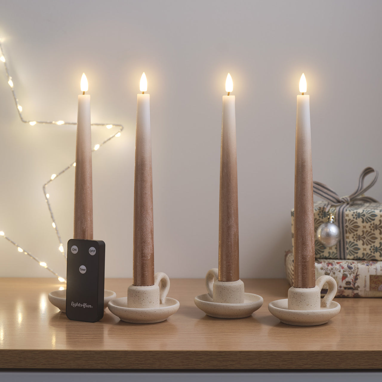 Lot de 4 Chandelles TruGlow® Effet Ombré Bronze Télécommandées