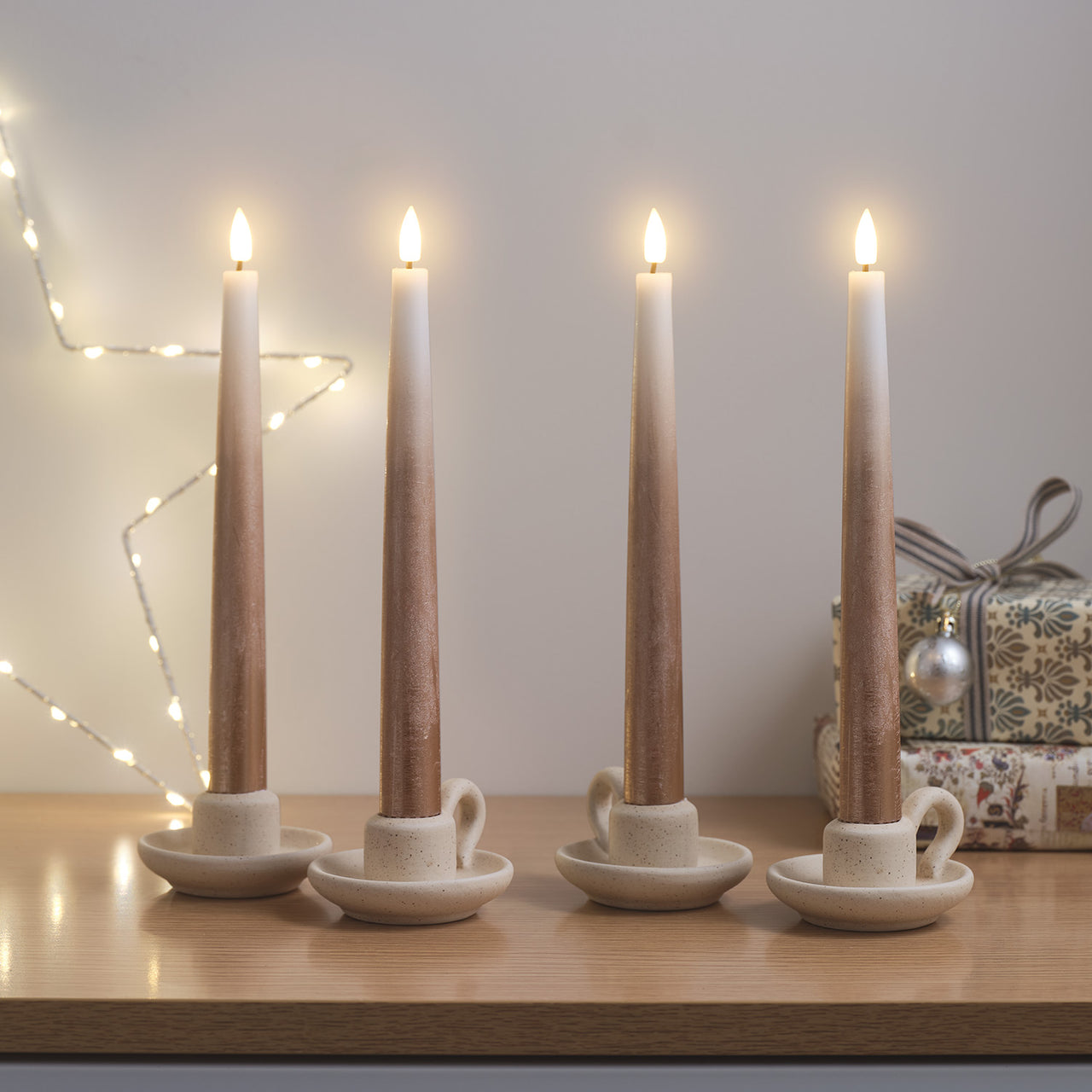 Lot de 4 Chandelles TruGlow® Effet Ombré Bronze Télécommandées