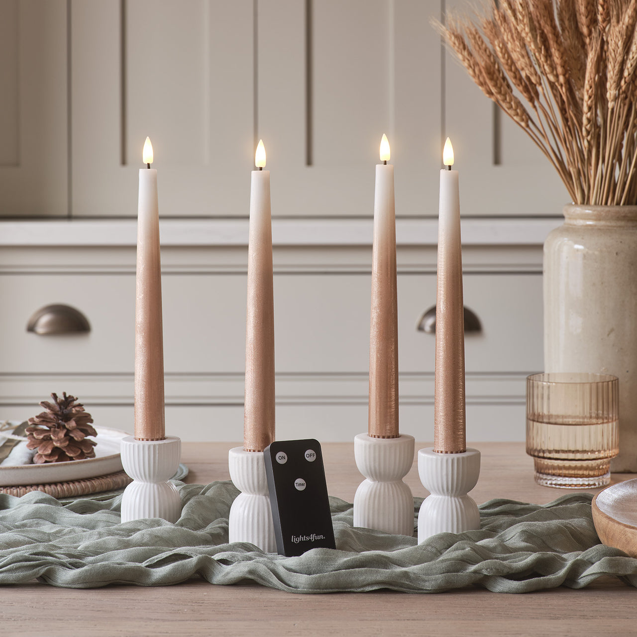 Lot de 4 Chandelles TruGlow® Effet Ombré Bronze Télécommandées
