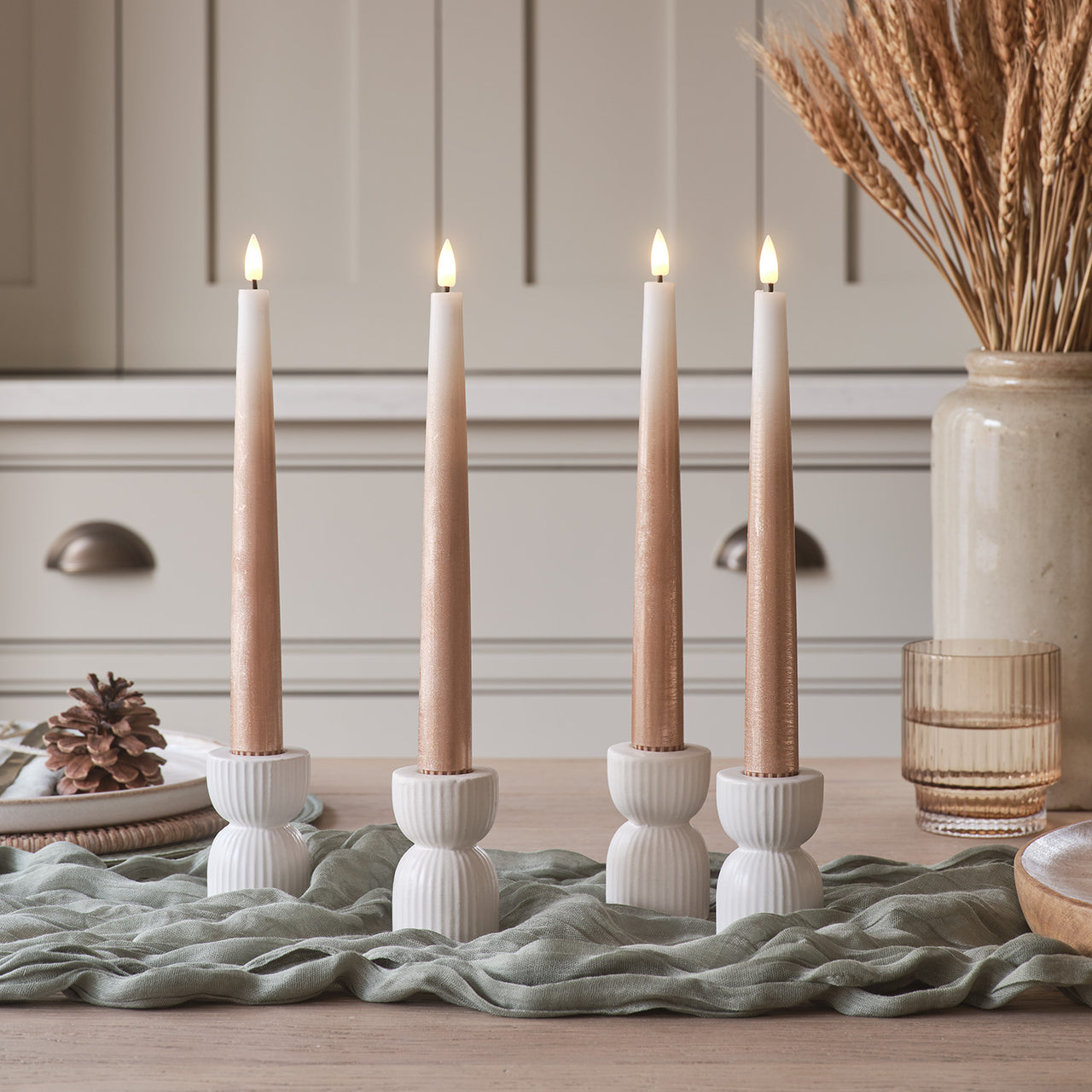 Lot de 4 Chandelles TruGlow® Effet Ombré Bronze Télécommandées