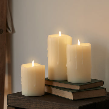 3 Bougies Piliers TruGlow®, Effet Cire Coulante, avec Télécommande