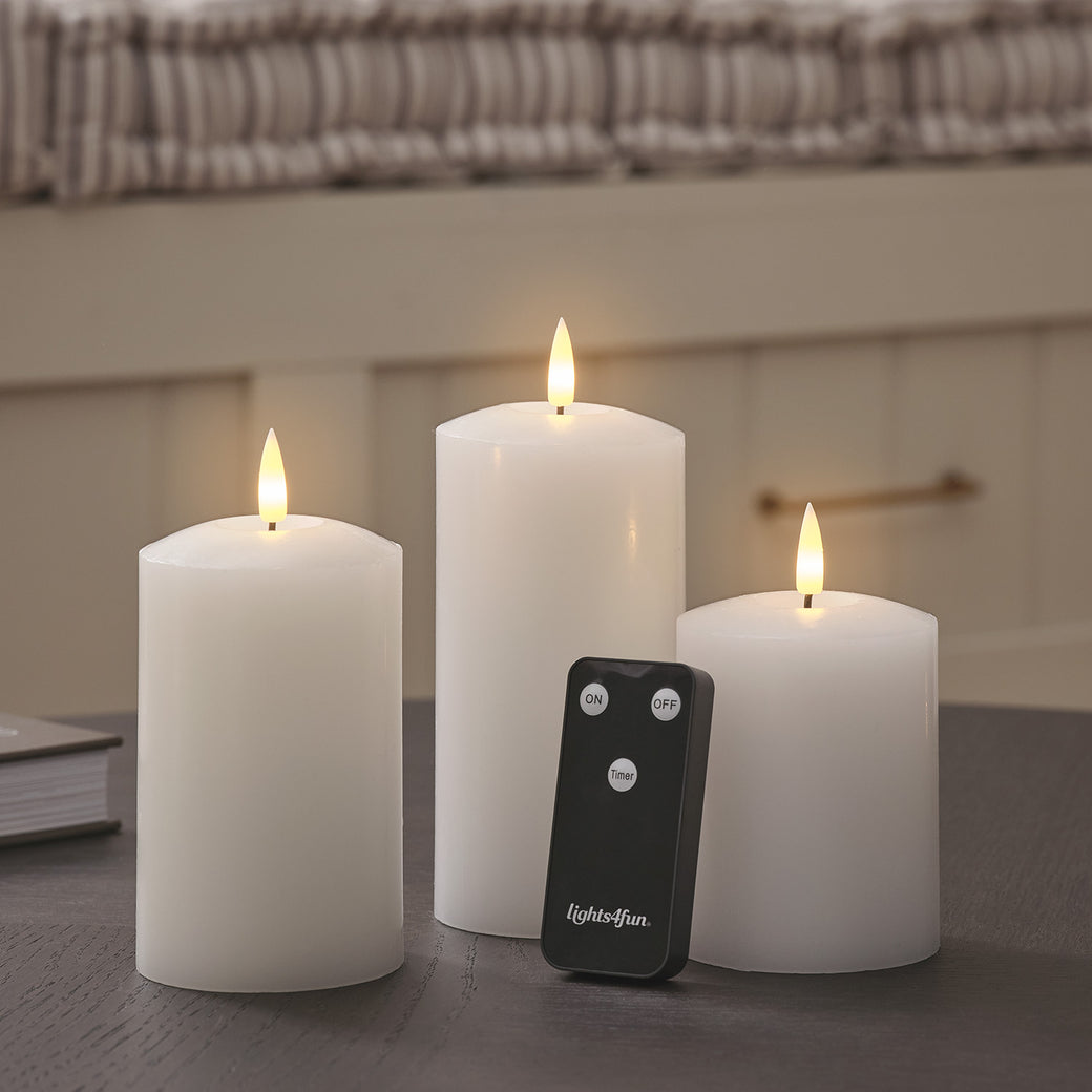 3 Bougies Piliers TruGlow® Blanches avec Télécommande