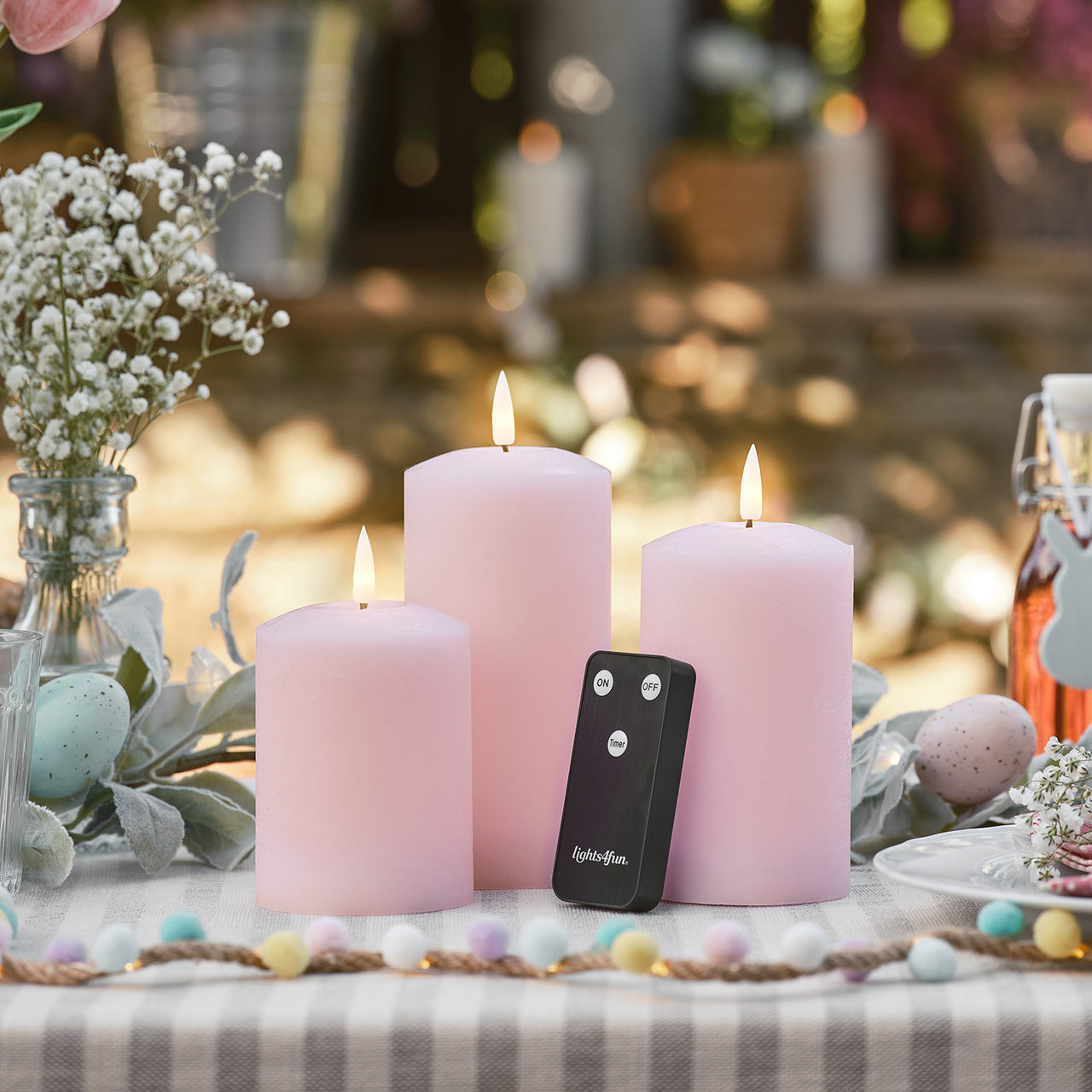 3 Bougies Piliers TruGlow® Rose Pastel avec Télécommande