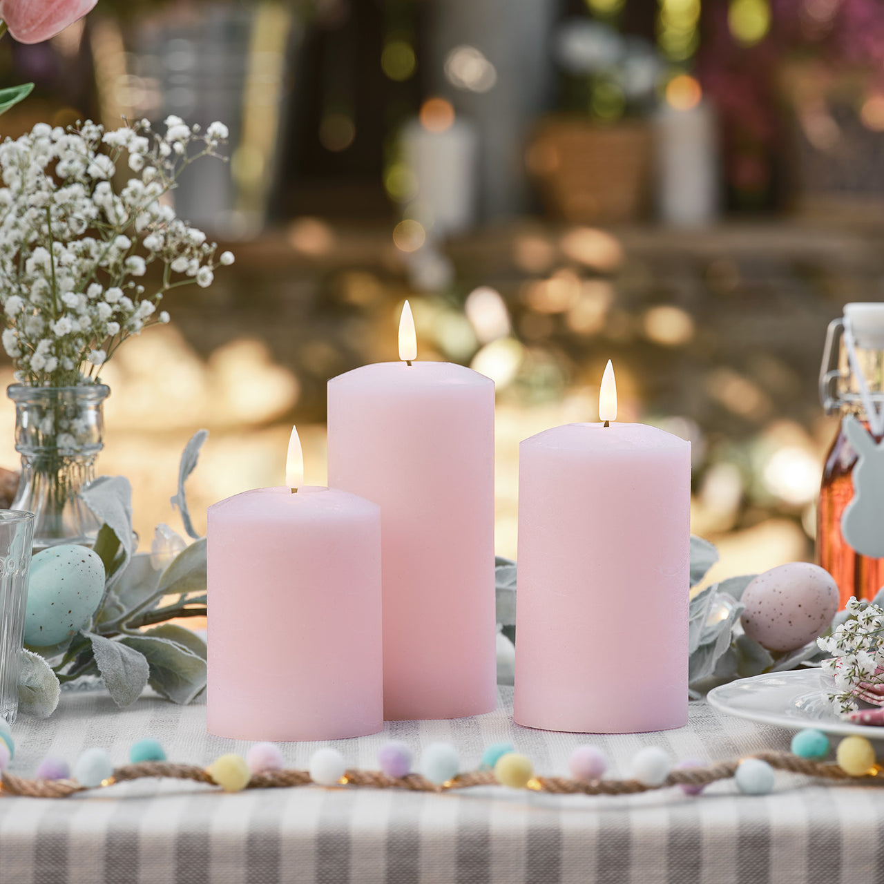 3 Bougies Piliers TruGlow® Rose Pastel avec Télécommande