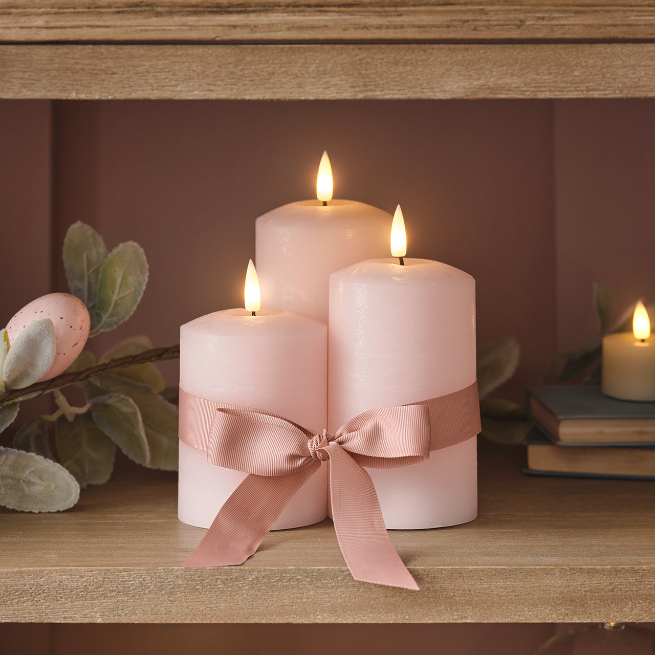 3 Bougies Piliers TruGlow® Rose Pastel avec Télécommande