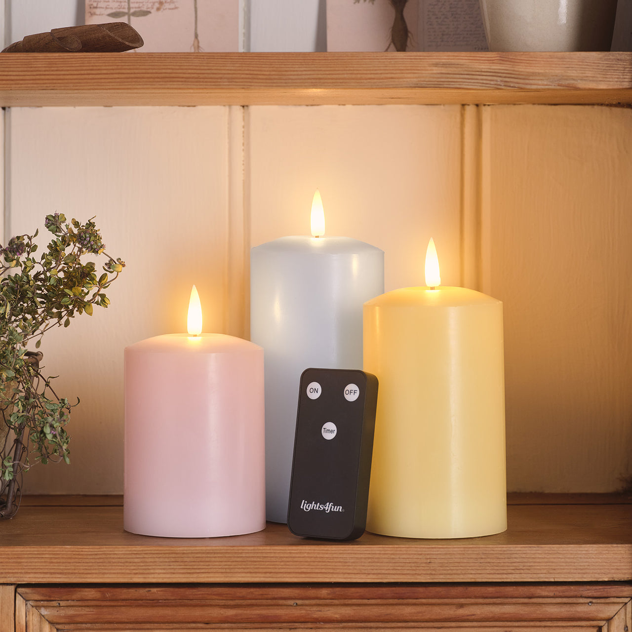 Lot 3 Bougies Piliers TruGlow® à LED Pastel avec Télécommande