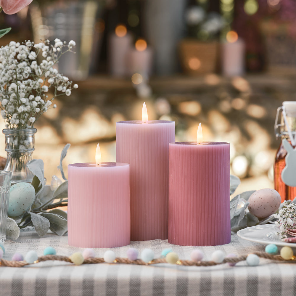 3 Bougies Piliers TruGlow® Rose Pâle à LED